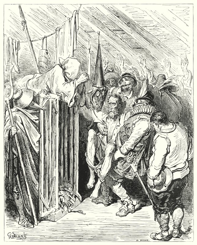 Gustave Dorés Don Quixote: "Seien Sie nicht ungeduldig, O Ritter der traurigen Gestalt, über Ihre Gefangenschaft" von Gustave Dore