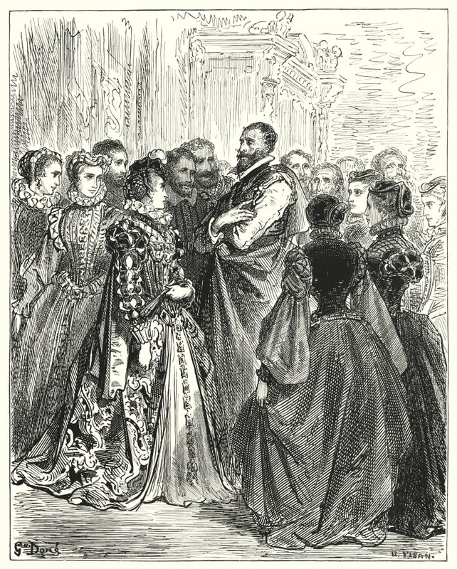 Gustave Dorés Don Quixote: "Don Antonios Frau hatte mehrere ihrer Freunde zu einem Ball eingeladen, um ihren Gast zu ehren" von Gustave Dore