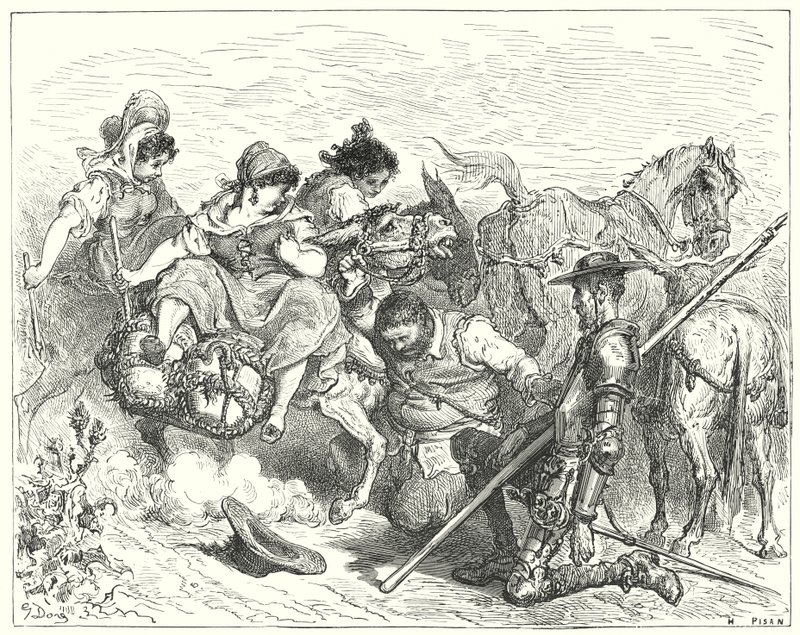 Gustave Dorés Don Quixote: "Don Quixote blickte mit zweifelnden und trostlosen Augen auf das Wesen, das Sancho Königin und Dame nannte" (Stich) von Gustave Dore
