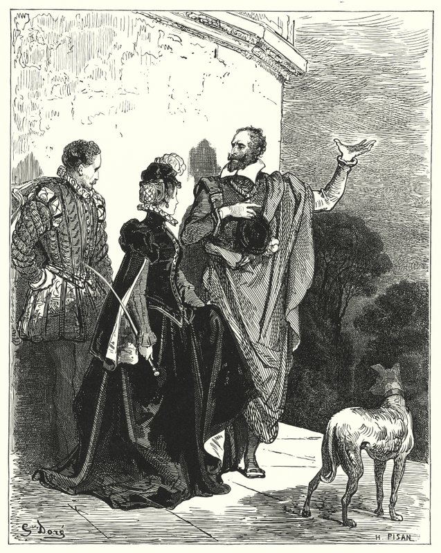 Gustave Dorés Don Quixote: "Er teilte dem Herzog und der Herzogin seine Gefühle mit und bat um Erlaubnis, abzureisen" von Gustave Dore
