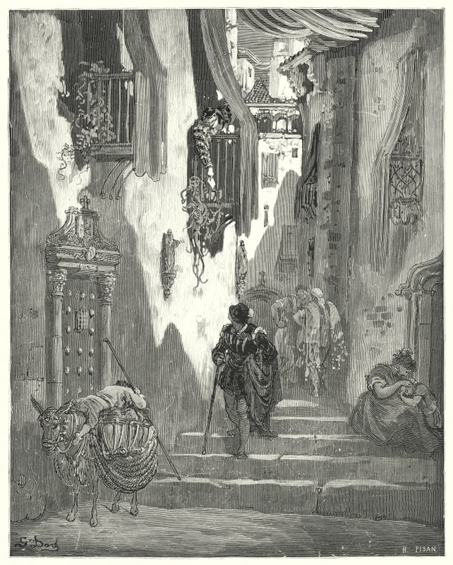 Gustave Dorés Don Quixote: "Er ließ mir eine Anzahl Liebesbriefe zukommen, jeder voller der zärtlichsten Ausdrücke" von Gustave Dore