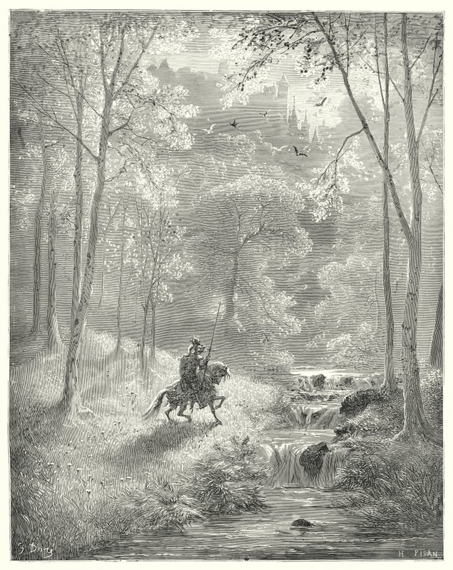 Gustave Dorés Don Quixote: "Der Himmel erscheint ihm durchsichtiger, und die Sonne scheint mit verdoppelter Helligkeit" von Gustave Dore