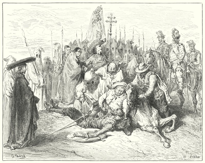 Gustave Dorés Don Quixote: "Die klagenden Töne der Stimme des Knappen riefen Don Quixote schließlich zu sich selbst zurück" von Gustave Dore