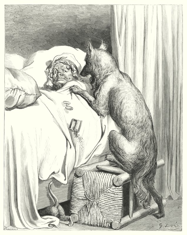 Le Petit Chaperon Rouge; Rotkäppchen (Gravur) von Gustave Dore