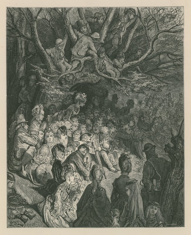 Zuschauer, die ein Bootsrennen von einem Flussufer aus beobachten von Gustave Dore