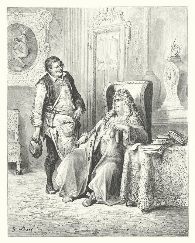 Die Fabeln von La Fontaine: Der Schuster und der Bankier (Gravur) von Gustave Dore