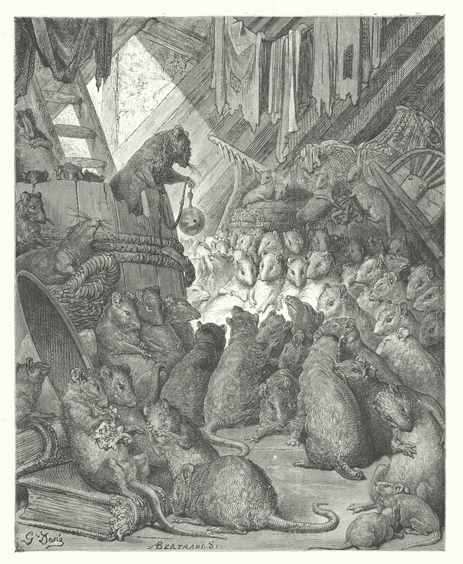 Die Fabeln von La Fontaine: Der Rat der Ratten von Gustave Dore