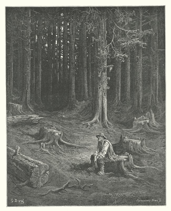 Die Fabeln von La Fontaine: Der Wald und der Holzfäller von Gustave Dore