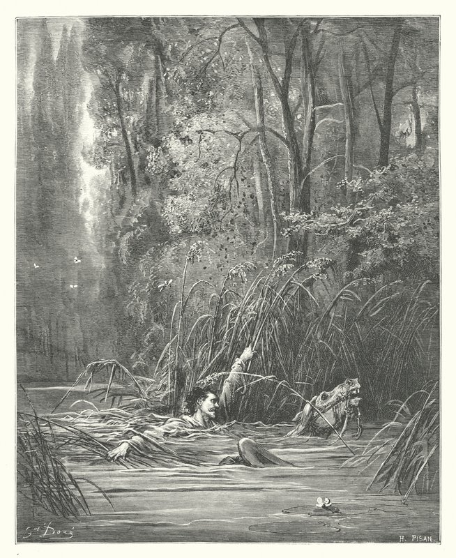 Die Fabeln von La Fontaine: Der Wildbach und der Fluss von Gustave Dore