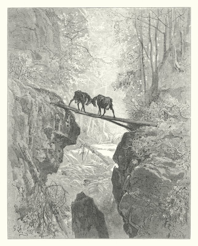 Die Fabeln von La Fontaine: Die zwei Ziegen von Gustave Dore