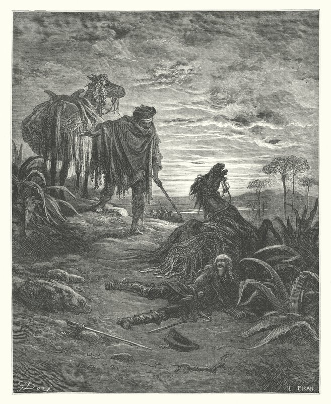 Die Fabeln von La Fontaine: Die zwei Maultiere (Gravur) von Gustave Dore