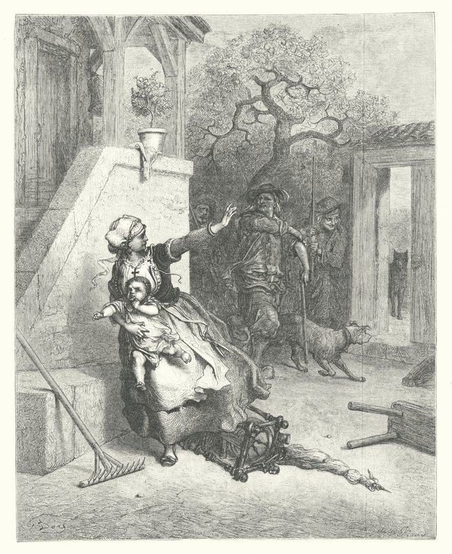 Die Fabeln von La Fontaine: Der Wolf, die Mutter und das Kind von Gustave Dore