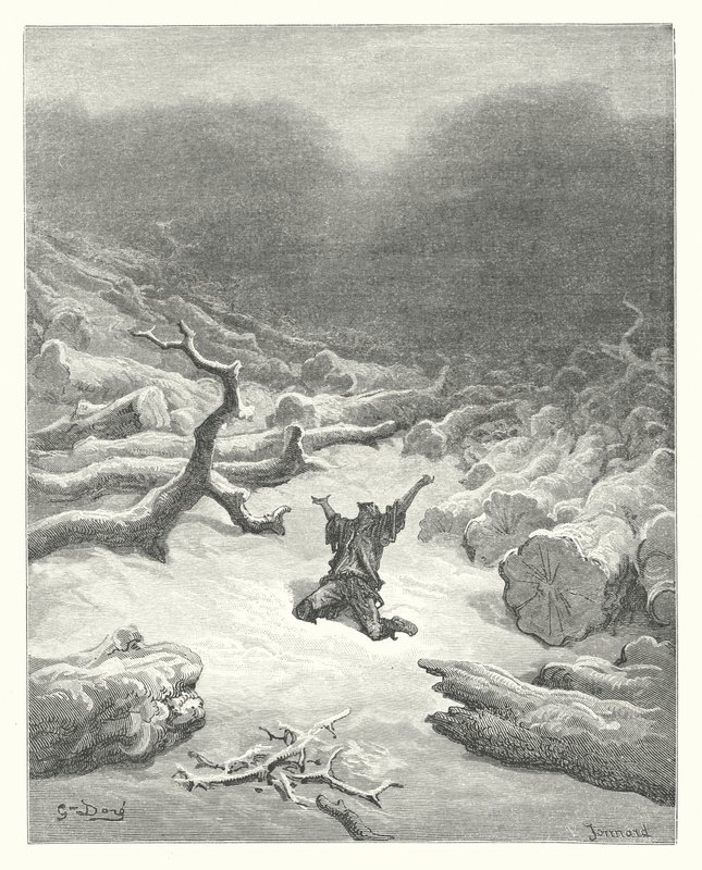Die Fabeln von La Fontaine: Der Holzfäller und Merkur von Gustave Dore