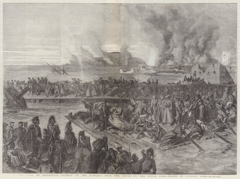 Die Belagerung von Sewastopol, Rückzug der Russen von der Süd- zur Nordseite von Gustave Dore