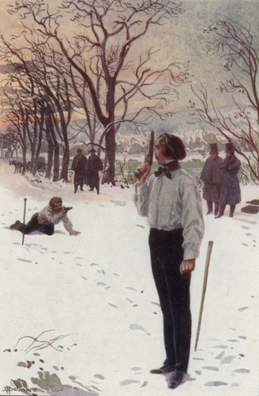 Henri, der stillsteht und sein Gesicht mit seiner Pistole bedeckt, wartet von H. Delaspre