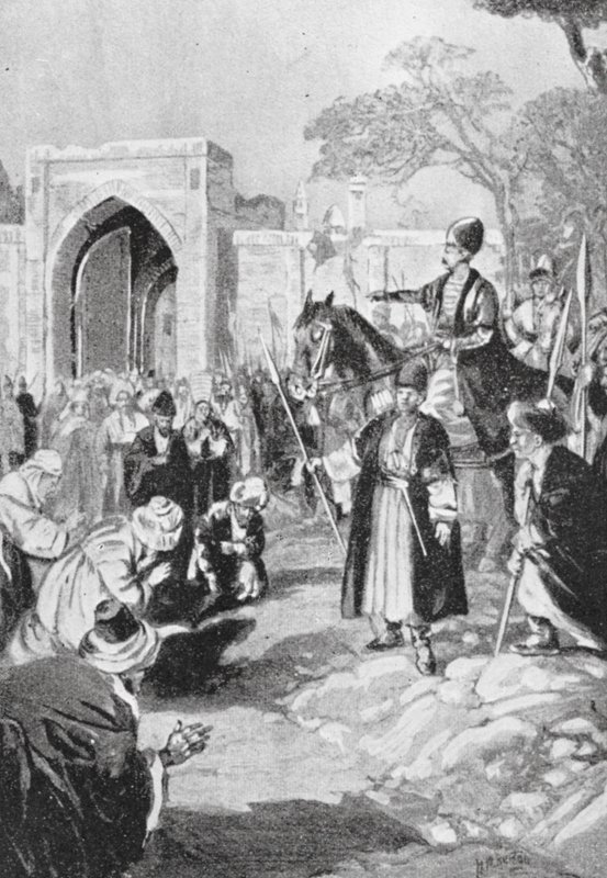Bokhara öffnet seine Tore für den Mongolen Ogodai Khan, 1231 n. Chr. von H. M. (after) Burton