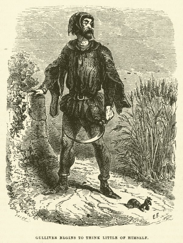 Gulliver beginnt, wenig von sich zu halten (Gravur) von after Hablot Knight Browne
