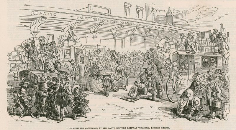 Der große Kabinenstreik: Der Ansturm auf die Omnibusse am Südostbahnhof, London Bridge von Hablot Knight Browne