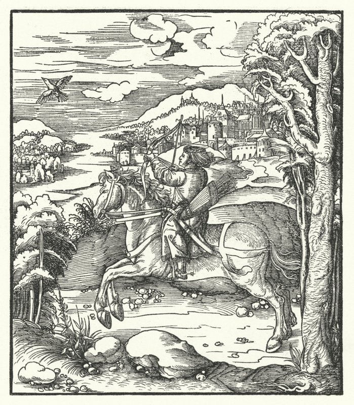 Erzherzog Maximilian von Österreich bei der Jagd zu Pferd von Hans (after) Burgkmair