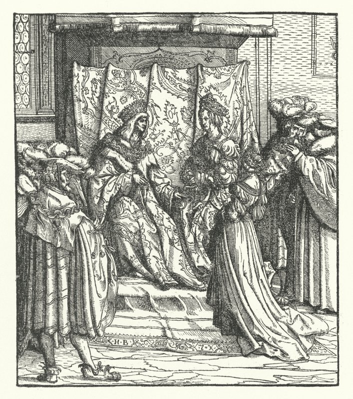 Eleonore von Portugal erhält den Heiratsantrag von Friedrich von Österreich, König der Römer (Gravur) von Hans (after) Burgkmair