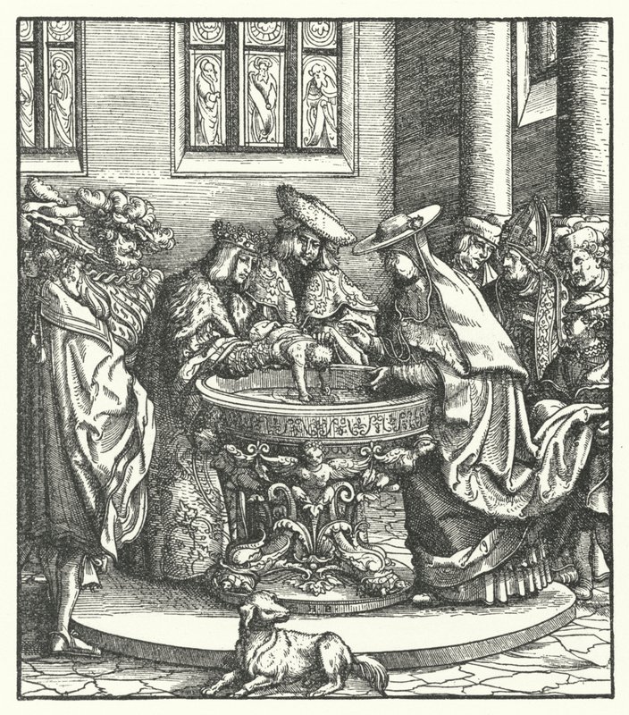 Die Taufe von Erzherzog Maximilian von Österreich von Hans (after) Burgkmair