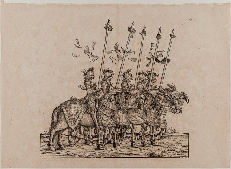 Der Triumph von Kaiser Maximilian I: Einundfünfzigstes Brett, Teilnehmer am Rennen von Hans Burgkmair