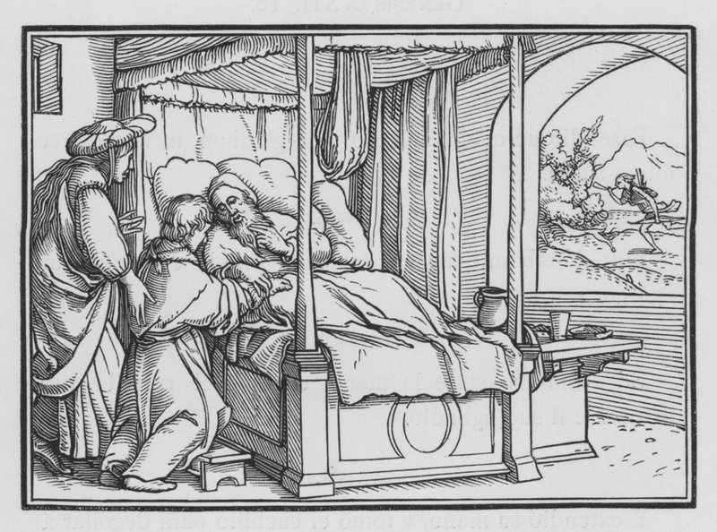 Jakob täuscht seinen Vater und erhält den Segen, Genesis XXVII, 21 von Hans Holbein der Jüngere