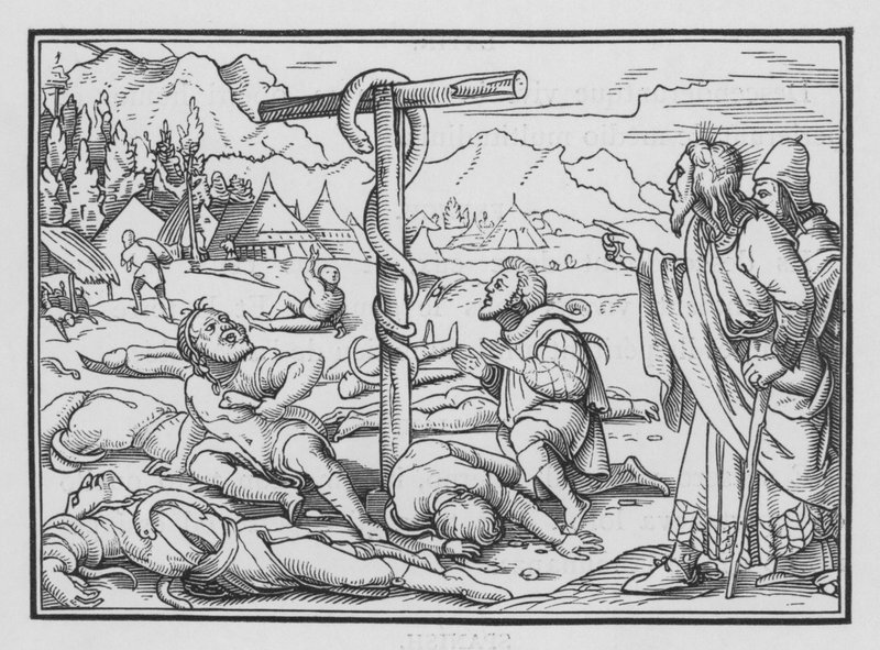 Die Eherne Schlange, Numeri XXI, 9 von Hans Holbein der Jüngere