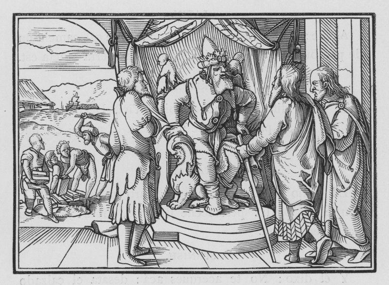 Pharao tadelt Mose und Aaron für ihre Botschaft, Exodus V, 2 von Hans after Holbein the Younger