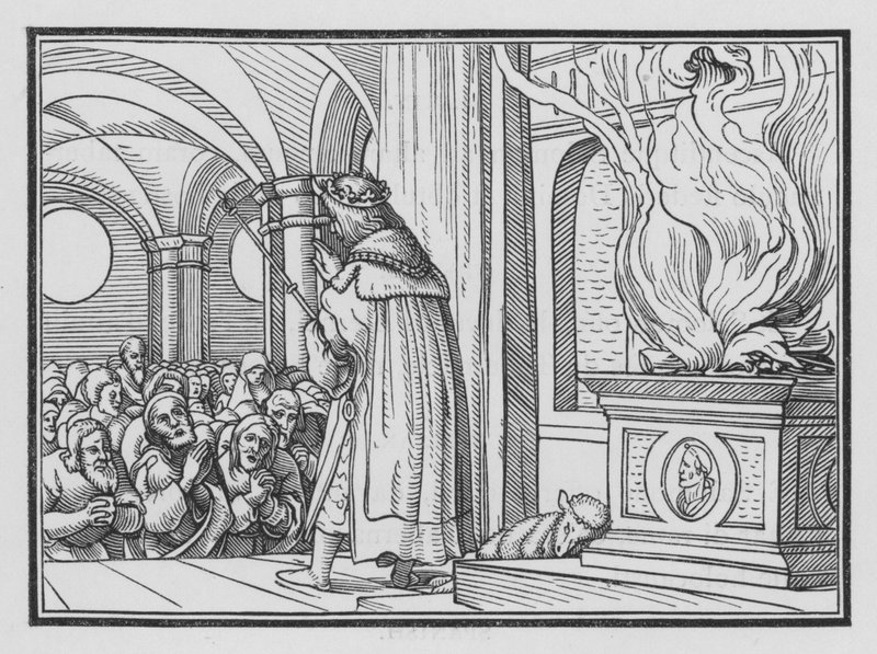 Salomo segnet das Volk und lobt Gott, 2 Chroniken VI, 12 von Hans after Holbein the Younger