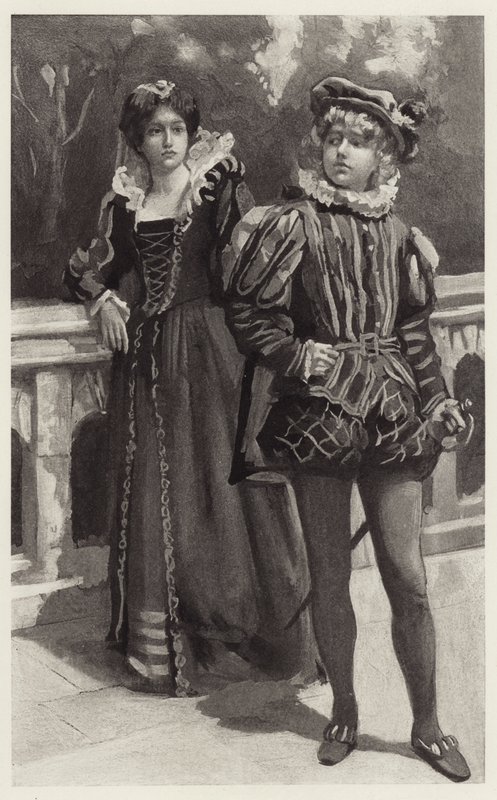 Viola eilte davon und drohte, nie wieder zu kommen, um Orsinos Liebe zu bitten von Harold Copping
