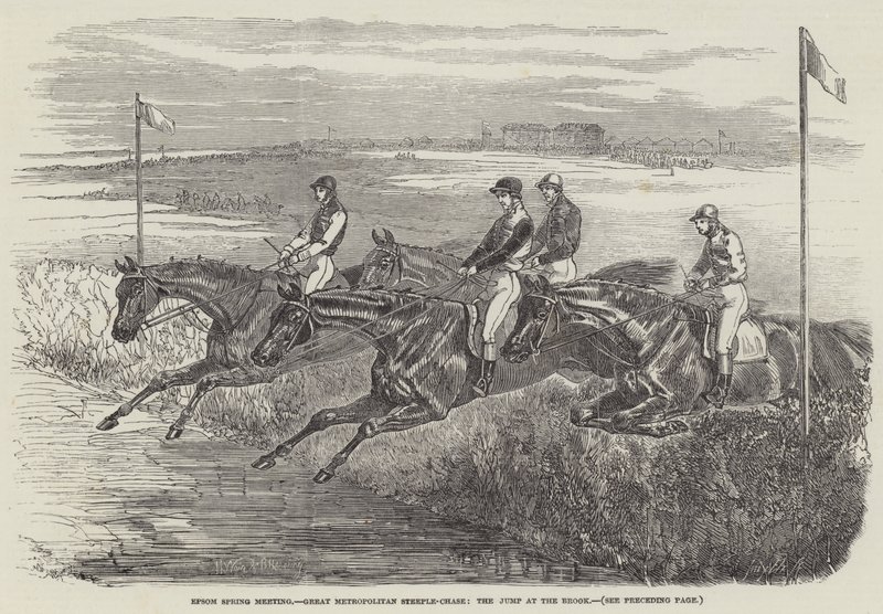 Epsom Frühjahrsmeeting, Great Metropolitan Steeple-Chase, der Sprung am Bach von Harrison William Weir