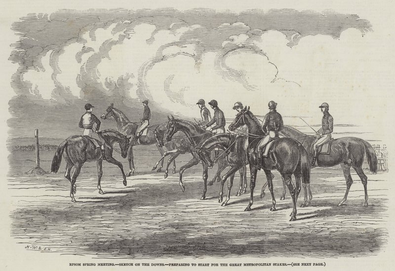 Epsom Frühjahrsmeeting, Skizze auf den Downs, Vorbereitung auf den Start für die Great Metropolitan Stakes von Harrison William Weir