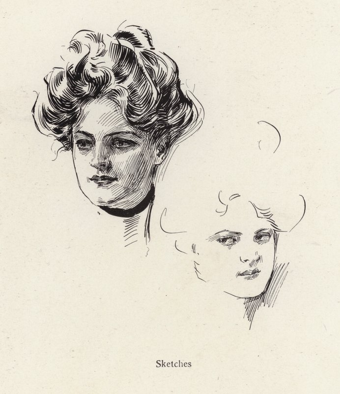 Federzeichnungen einer jungen Frau von Harrison Fisher