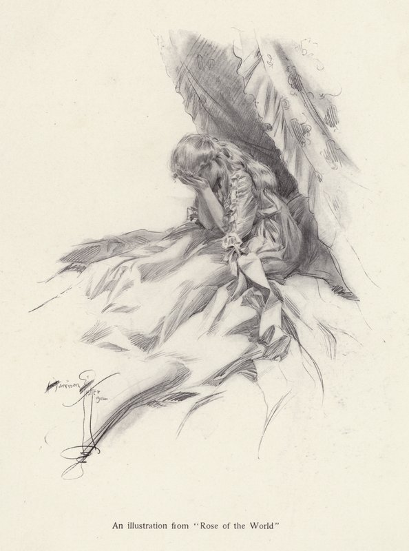 Rosamond English, eine Figur aus Rose of the World, einem Roman von Egerton Castle von Harrison Fisher