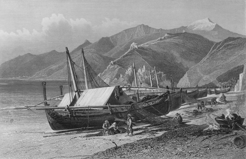 Ventimiglia an der Corniche-Straße (Gravur) von Harry (after) Fenn