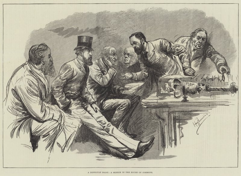 Ein schwieriger Punkt, eine Skizze im House of Commons von Harry Furniss