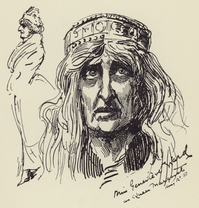 Miss Genevieve Ward als Königin Margaret von Harry Furniss
