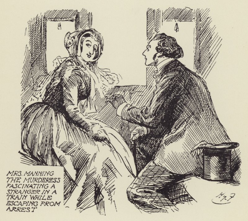 Mrs. Manning, die Mörderin, fasziniert einen Fremden im Zug während der Flucht vor der Verhaftung von Harry Furniss