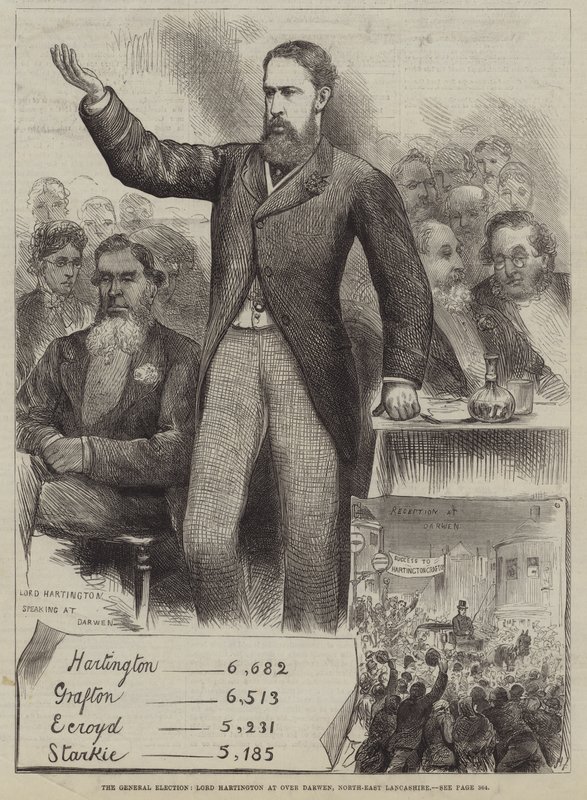 Die Generalwahl, Lord Hartington in Over Darwen, Nordost-Lancashire von Harry Furniss