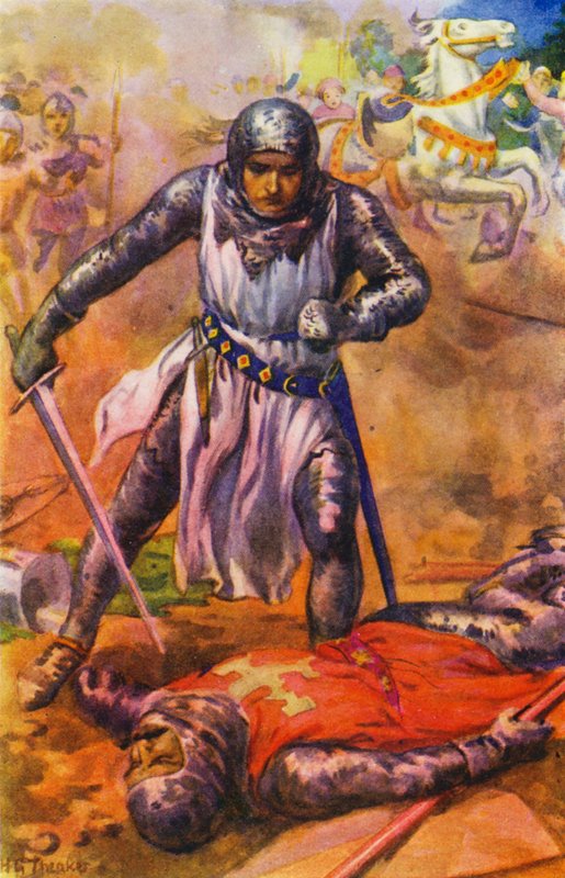 "Nach einem heftigen Kampf wurde der Templer besiegt" von Harry George Theaker