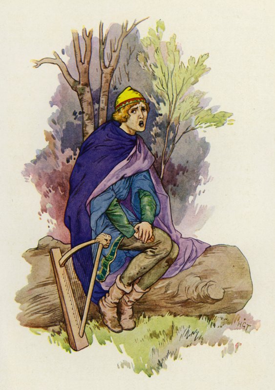 Während er saß, sang der Jüngling ein trauriges Lied von Harry George Theaker