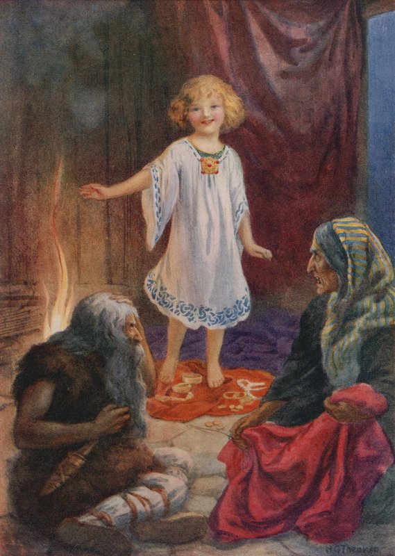 Aslaug, Aki und Grima, aus "Ragnar Lodbrog" von Harry George Theaker