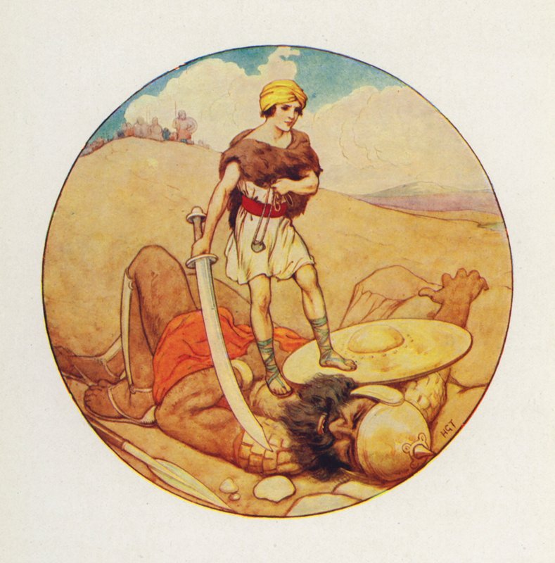 David ergriff das Schwert des Riesen und schlug Goliath den Kopf ab von Harry George Theaker