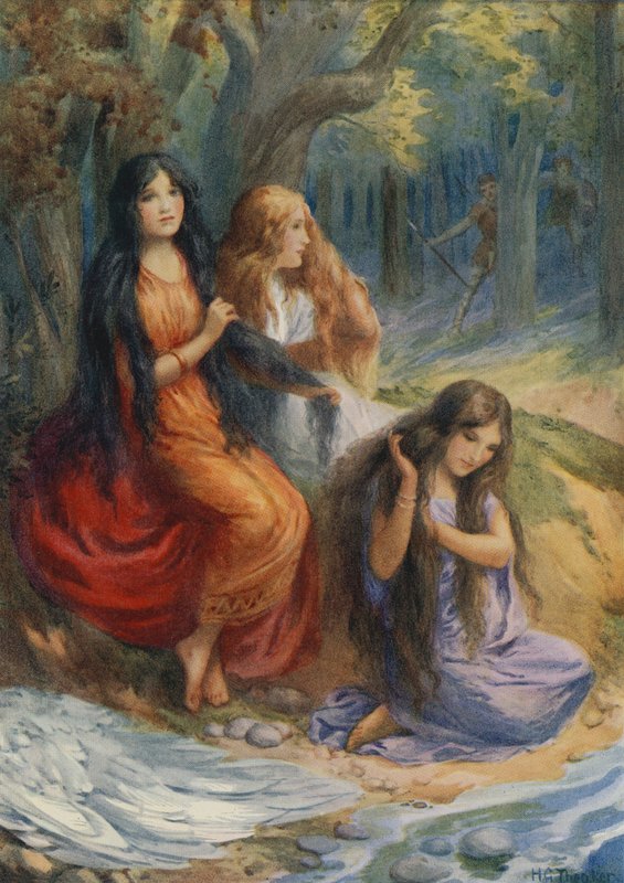 Hladgrun, Olrun und Alvit, aus "Wayland der Schmied" von Harry George Theaker