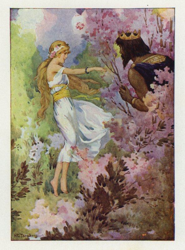Proserpina tanzt zwischen den Lilien, beobachtet von einem großen König von Harry George Theaker