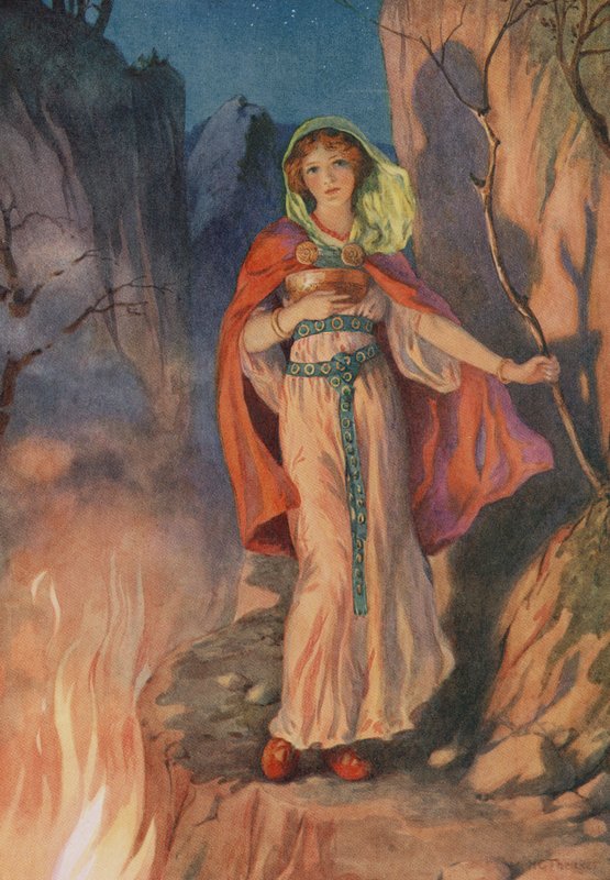 Sigyn, aus "Das Schicksal von Loki und seinen Kindern" von Harry George Theaker