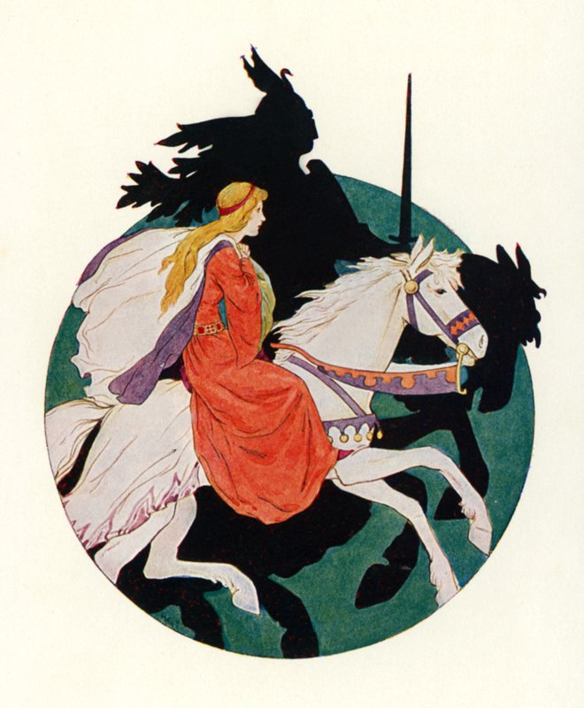 Der schwarze Ritter reitet mit der Jungfrau davon von Harry George Theaker