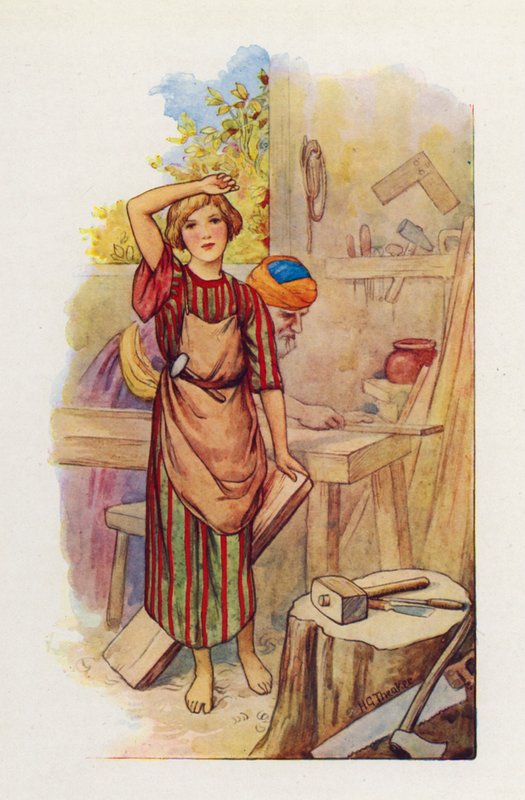 Der Junge Jesus begann, die Arbeit des Zimmermanns zu lernen von Harry George Theaker