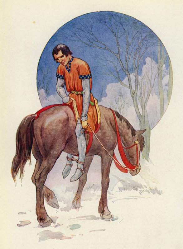 So ritt Guy davon, ihnen zugewandt, die Füße fest unter dem Pferd geschnallt von Harry George Theaker